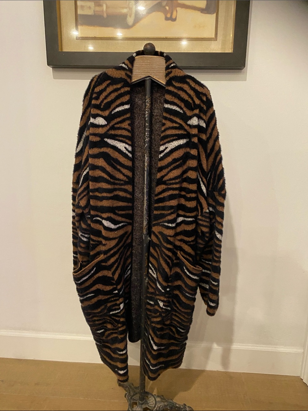 Cozy Tiger-Stripe Open Cardigan in Brown, Black & White